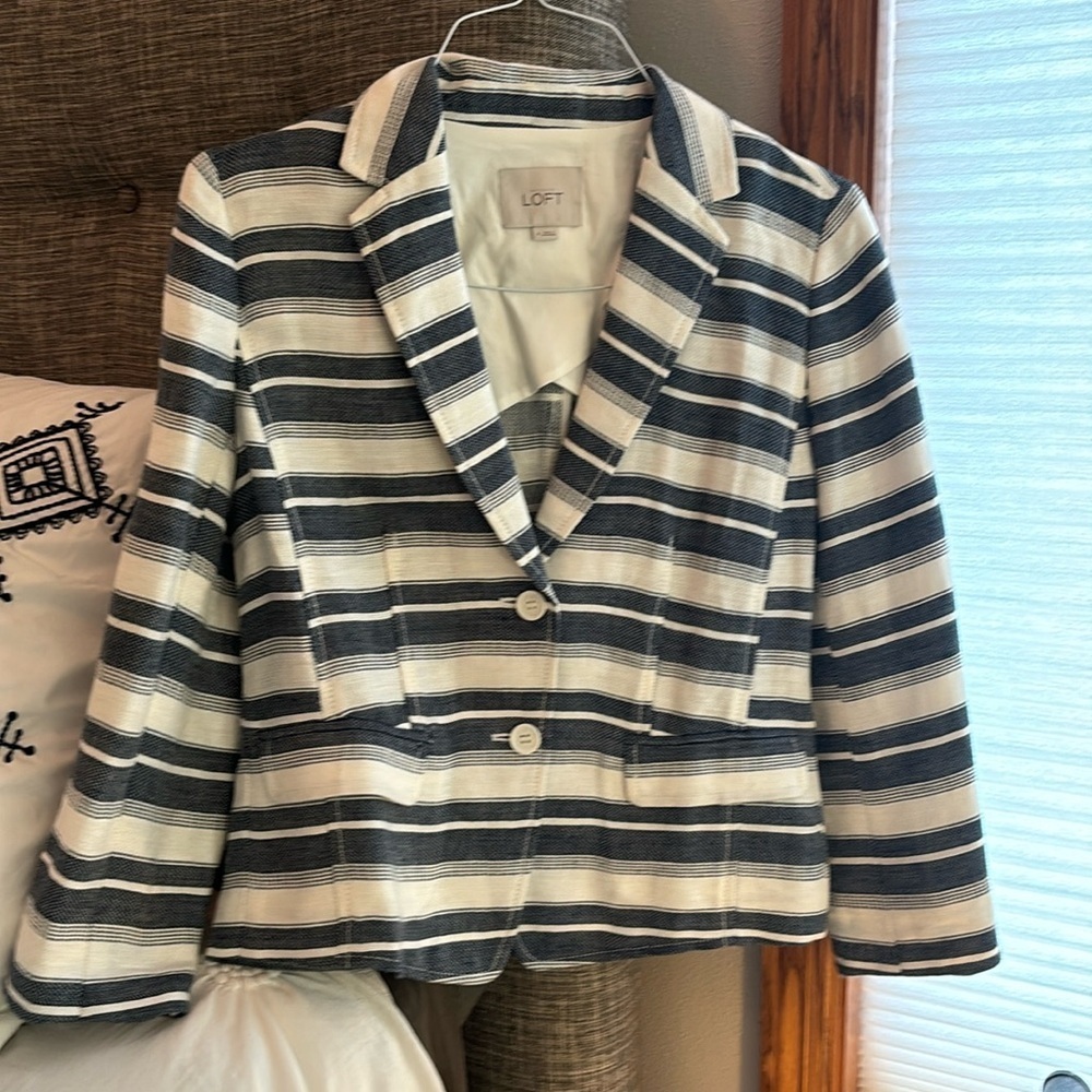Anne Taylor Loft Blue Striped Blazer